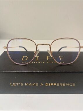 NIB Diff Eyewear “Sage” Gold Tone Rim Blue Light Glasses